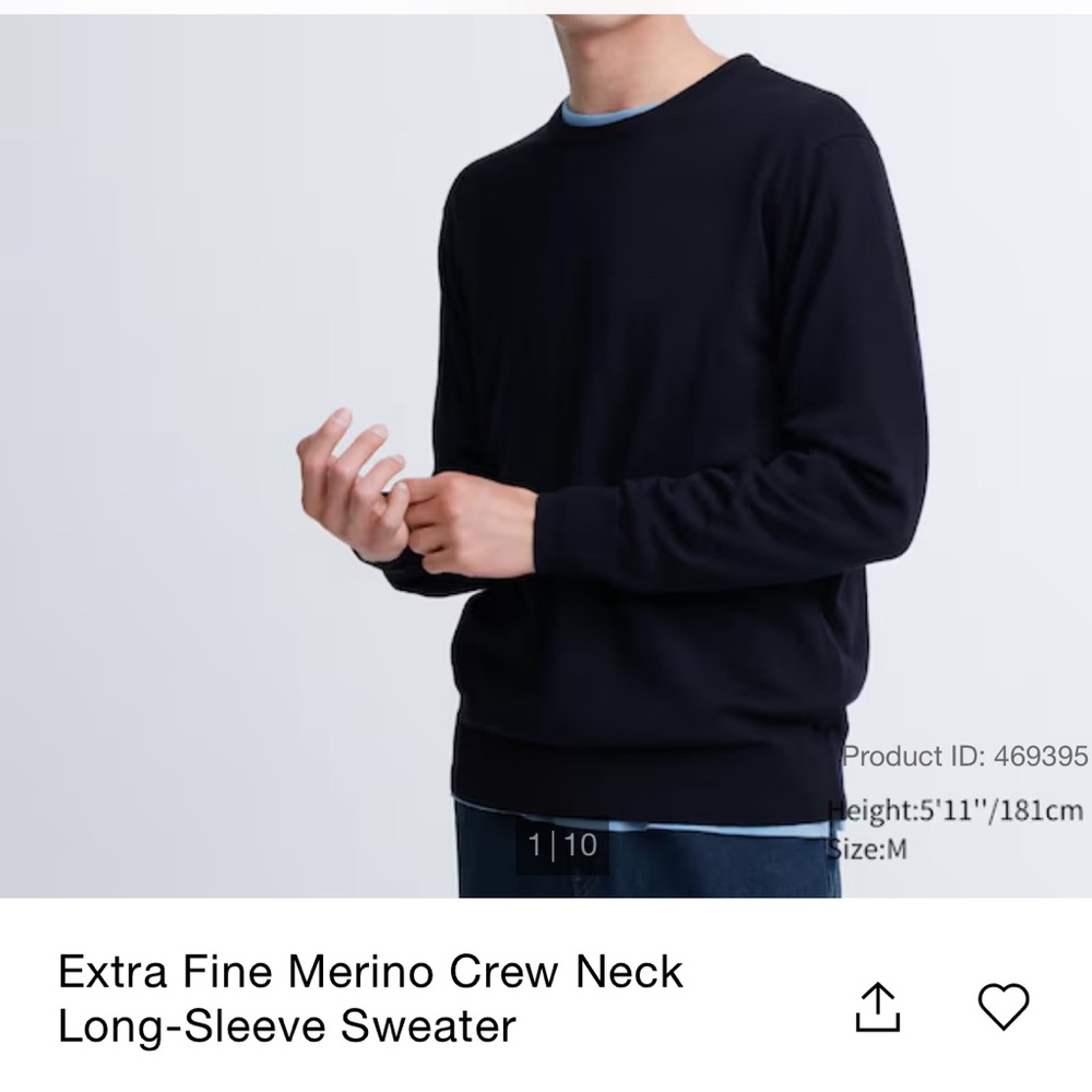 Extra Fine Merino Crew Neck Long-Sleeve Sweater (Navy)